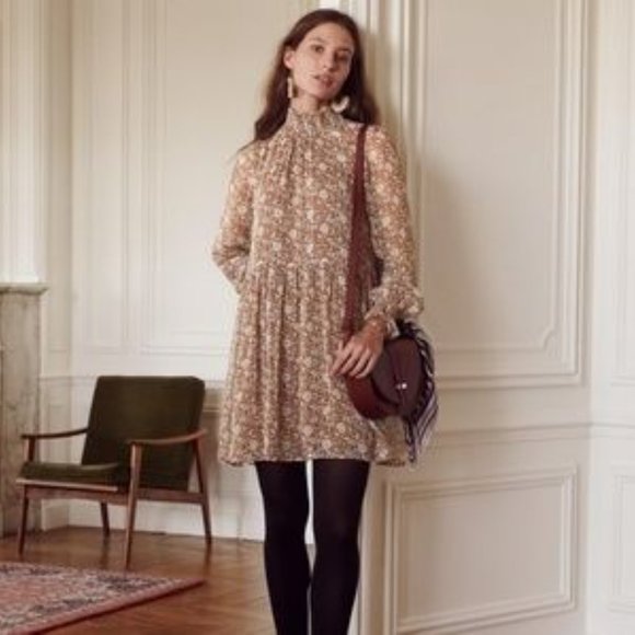 Sezane Olivia Dress, printed floral moka (no longer available!), size 36 (US 4) - Picture 3 of 7